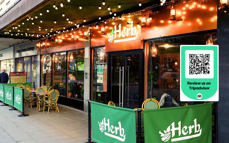 Herb Restaurant's Leamington Spa branch on Clarendon Avenue, decorated for the festive season